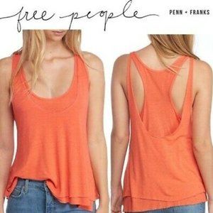 FREE PEOPLE We The Free Karmen Double Layer Tank Top Coral Orange Medium